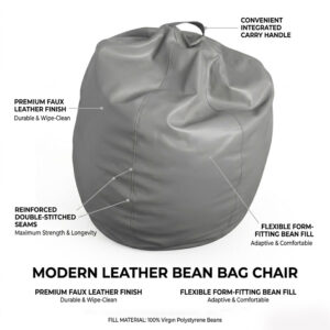 Modern Leather Bean Bag Chair Adaptive Seating for Comfort & Support