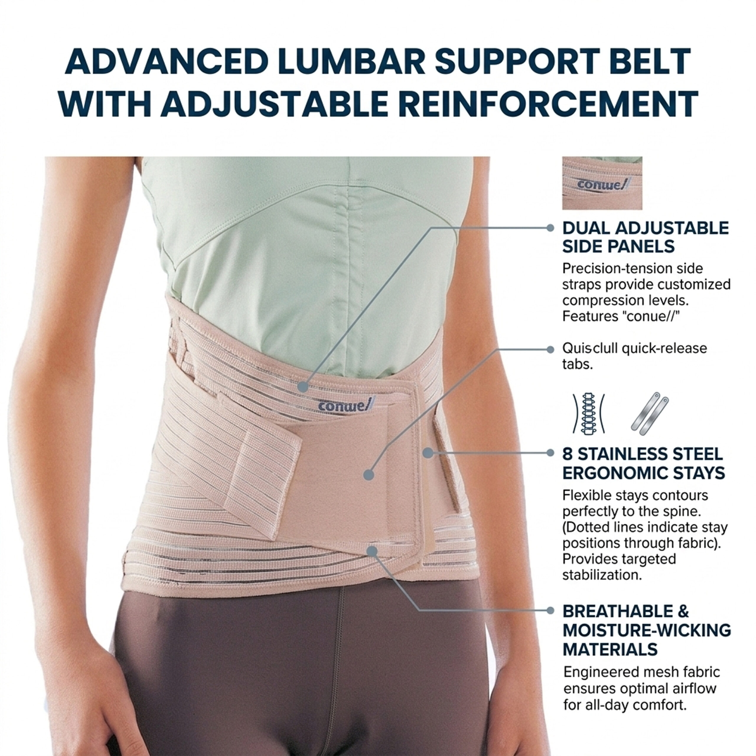 Conwell 5503 Advanced Lumbar Support Belt – Adjustable Spine Reinforcement - Image 4