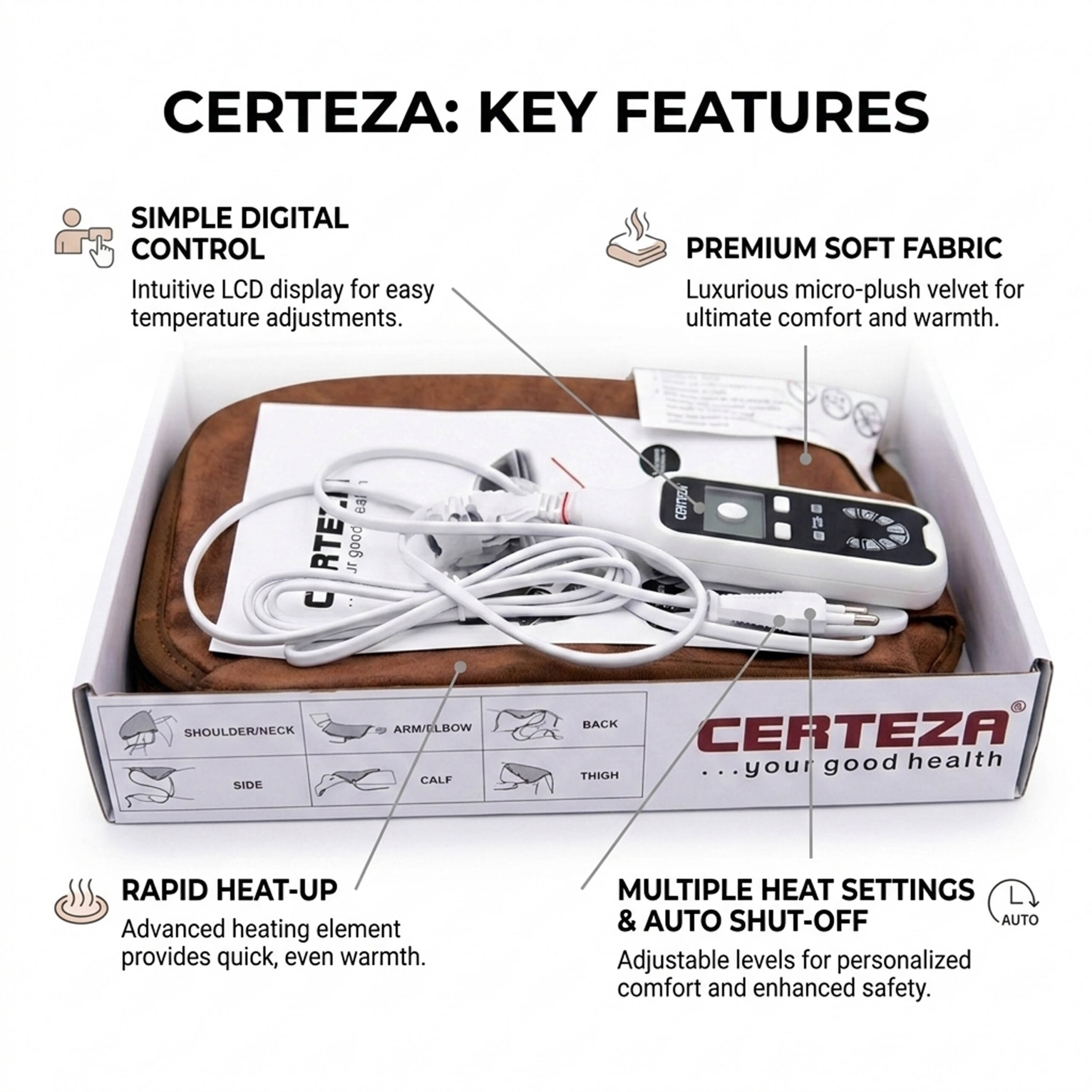 Certeza HP 250 Heating Pad Electronic Heat Therapy for Pain Relief - Image 3